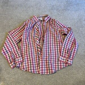Casual Plaid Button Down Shirt - Pink and Orange